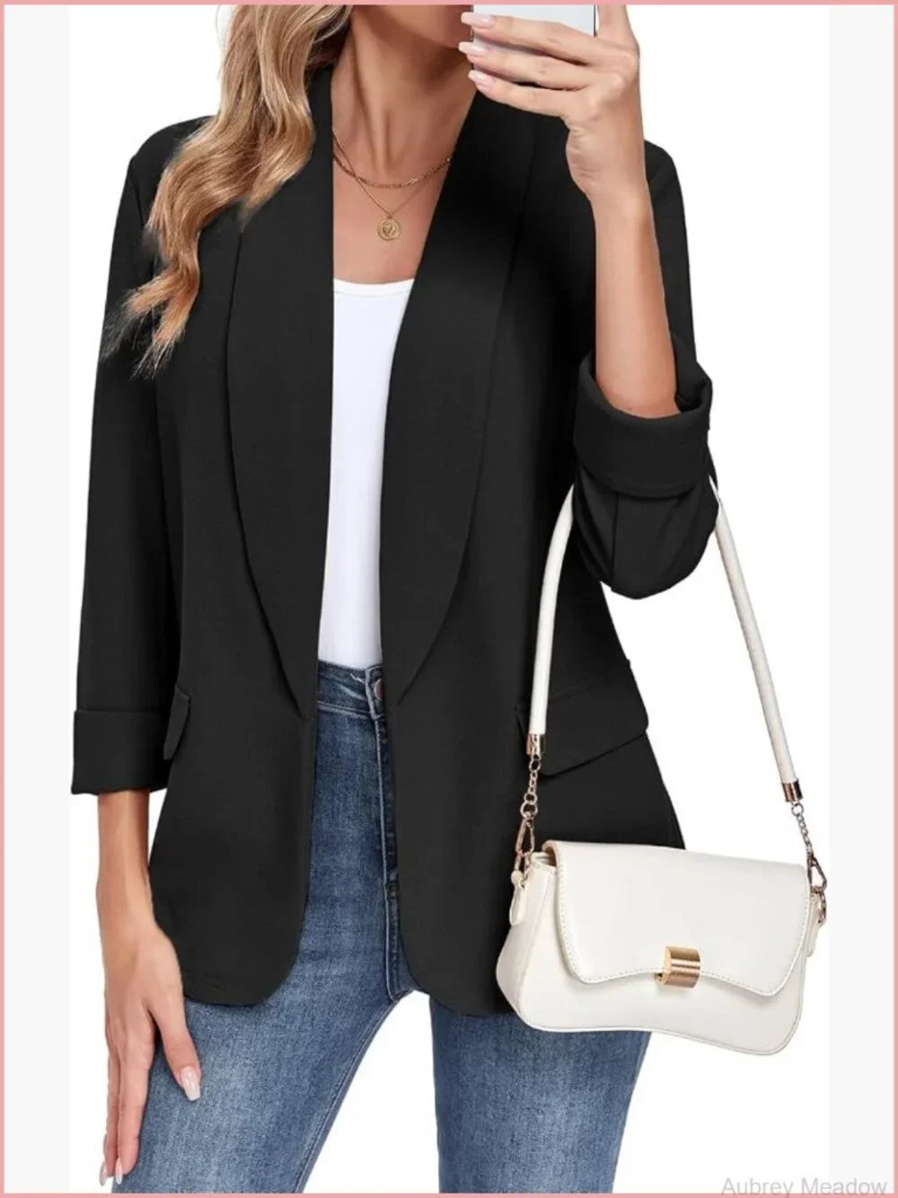 Classic Blazer Lapel Collar Open Front Long Sleeve Business Casual Work Suit